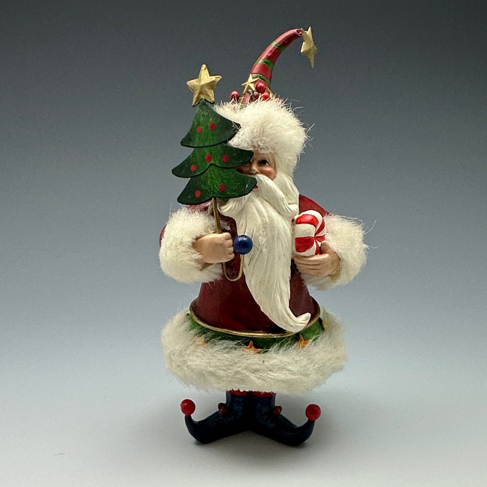 Festive Santa Figurine with Christmas Tree and Candy Cane